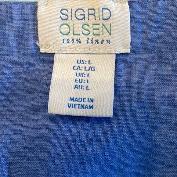 100% Linen Sigrid Olsen Sleeveless V-Neck Dress Blue/Green L - Picture 5 of 6